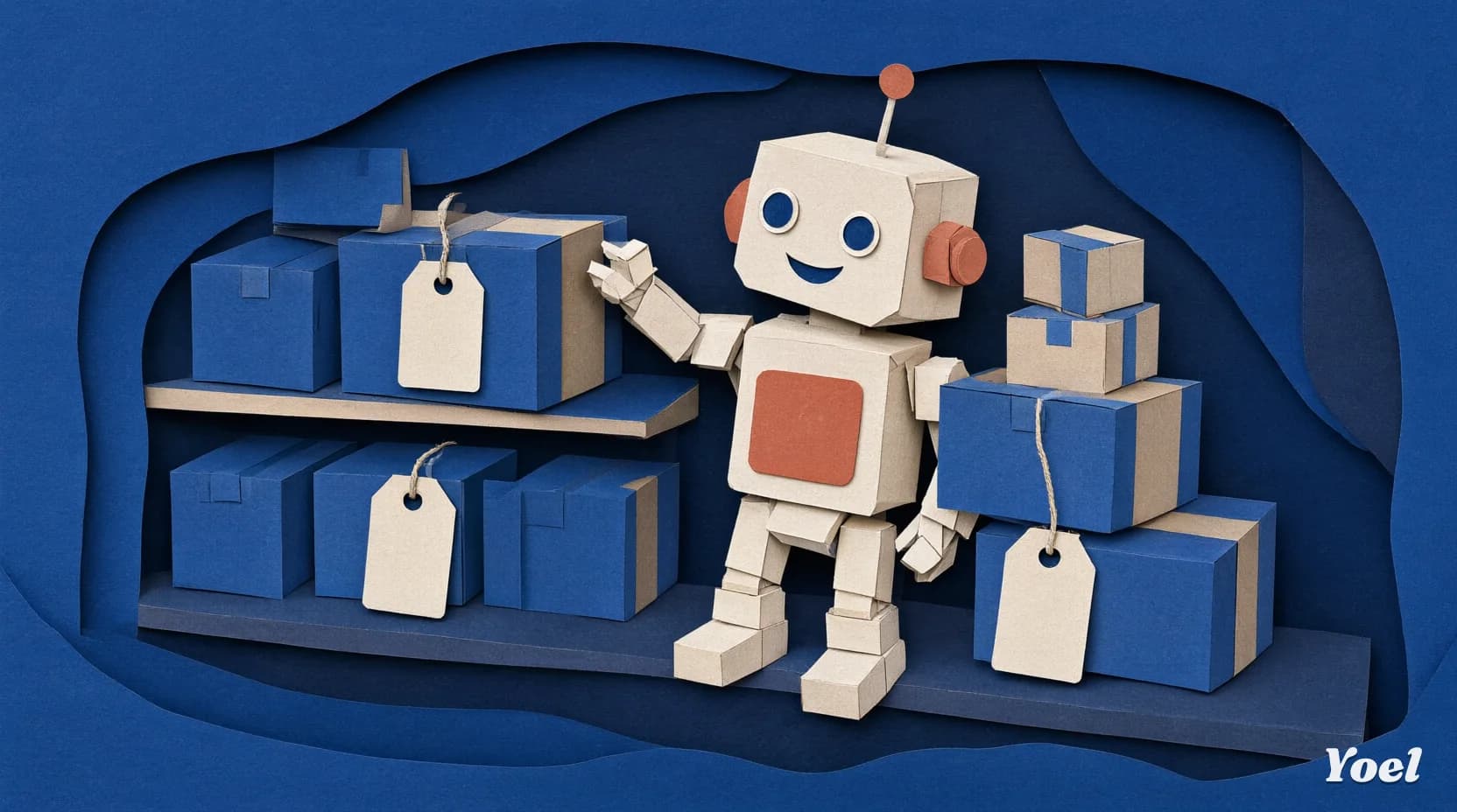 Robot kertas menulis label produk