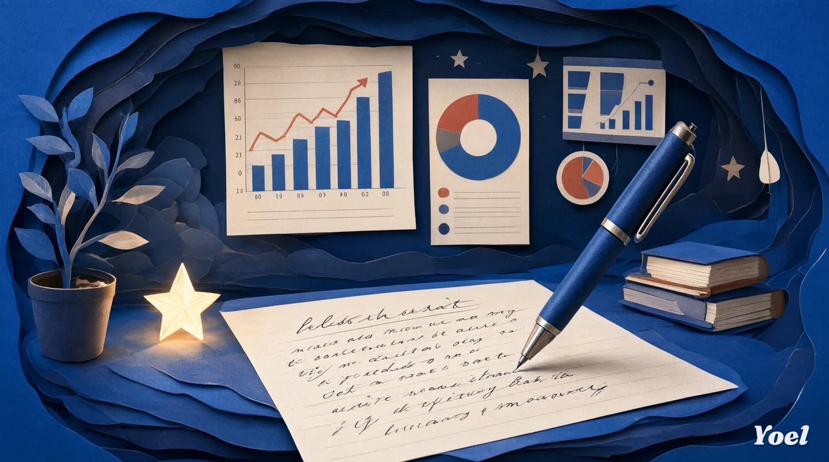 Grafik kertas dan pena menulis artikel